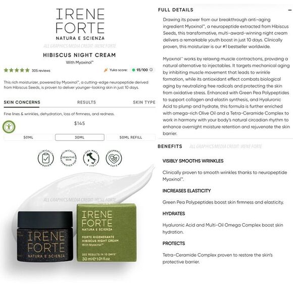 NIB Irene Forte Hibiscus Night Cream + Myoxinol Luxury Fast Antiaging Wrinkles - Picture 3 of 12